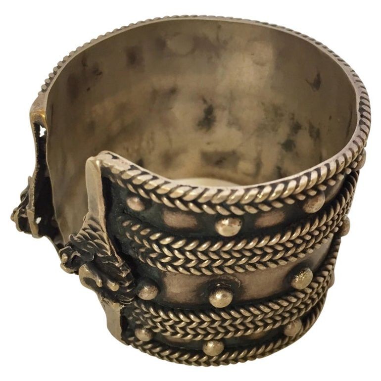 Vintage Moroccan Berber Tribal Bracelet, Handcrafted Metal Cuff, 1950