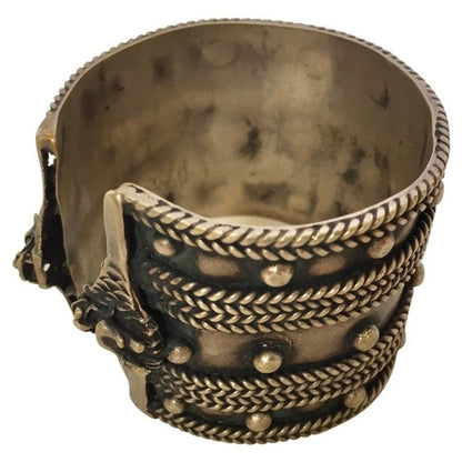 Vintage Moroccan Berber Tribal Bracelet, Handcrafted Metal Cuff, 1950