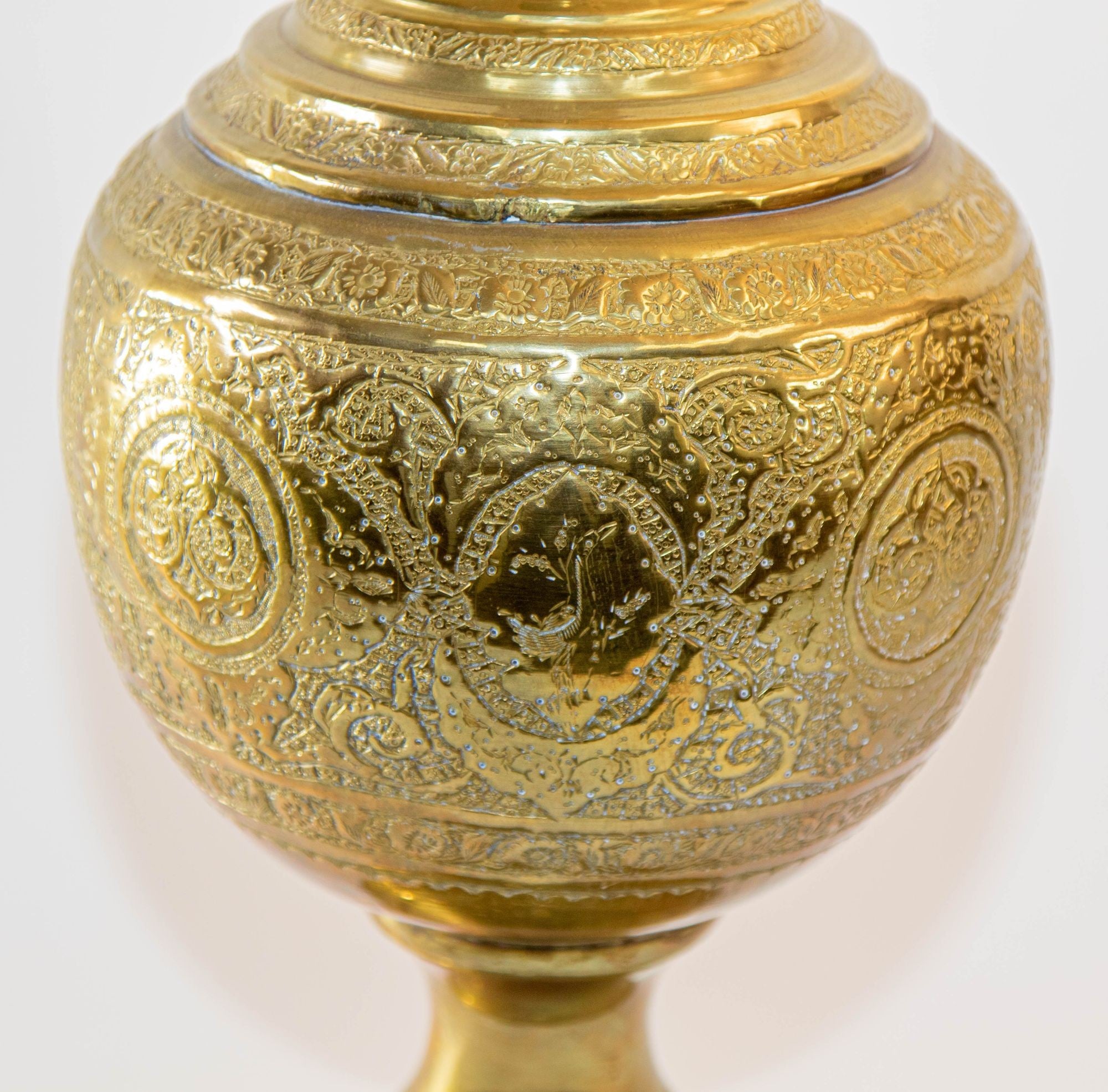 Antique Chiseled Brass Oversized Islamic Mughal Rose Water Perfume Holder Bidri