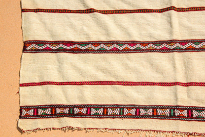 1960s Vintage Berber Moroccan Handira Bohemian Tribal Style Flat-Weave Textile
