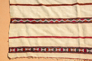 1960s Vintage Berber Moroccan Handira Bohemian Tribal Style Flat-Weave Textile