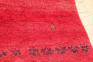 1960s Vintage Red Ethnic Moroccan Fluffy Rug Bed of Roses