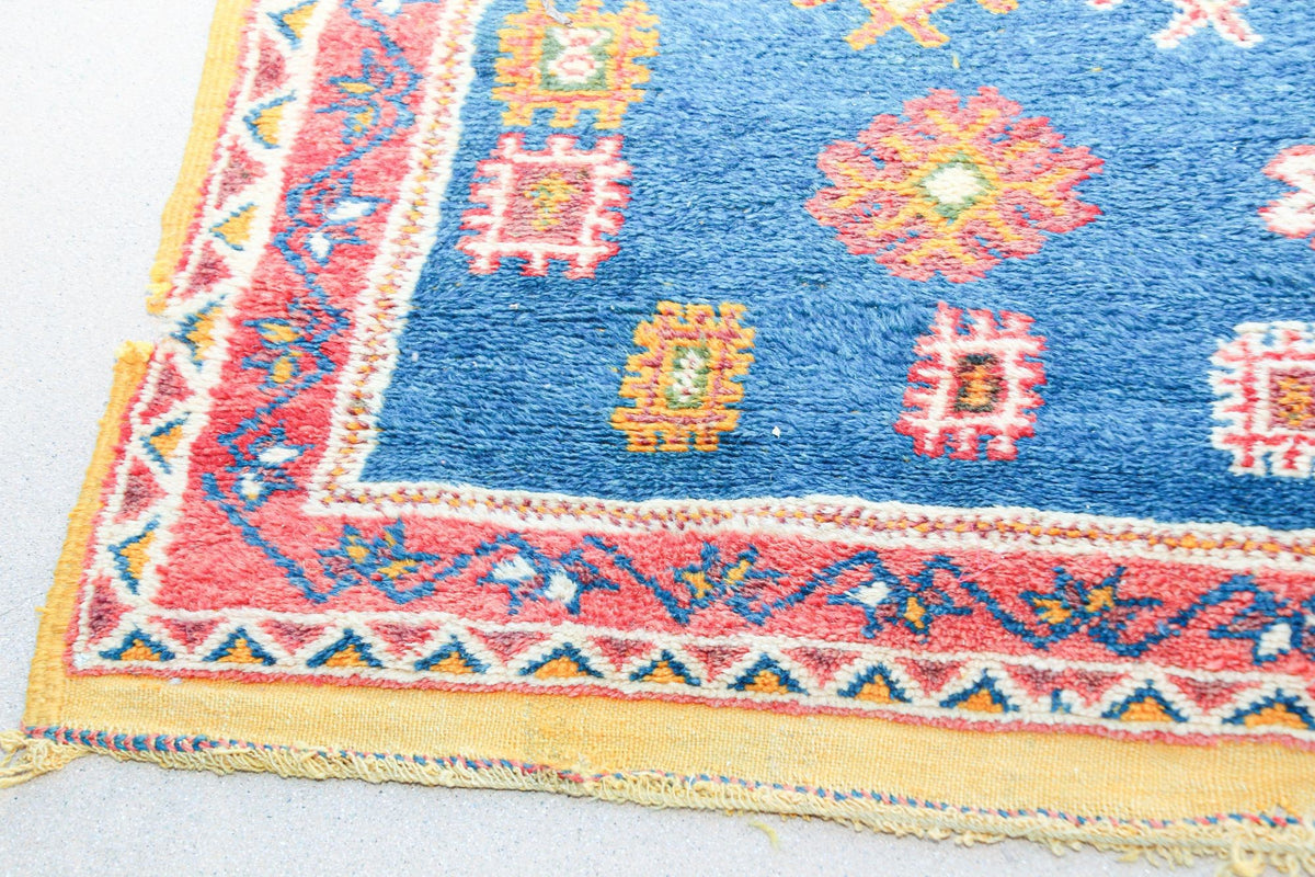 1960s Moroccan Berber Rug in Royal Blue, Pink and Orange Colors