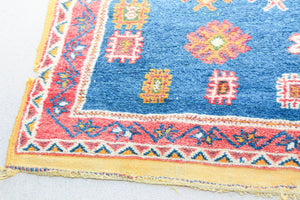 1960s Moroccan Berber Rug in Royal Blue, Pink and Orange Colors