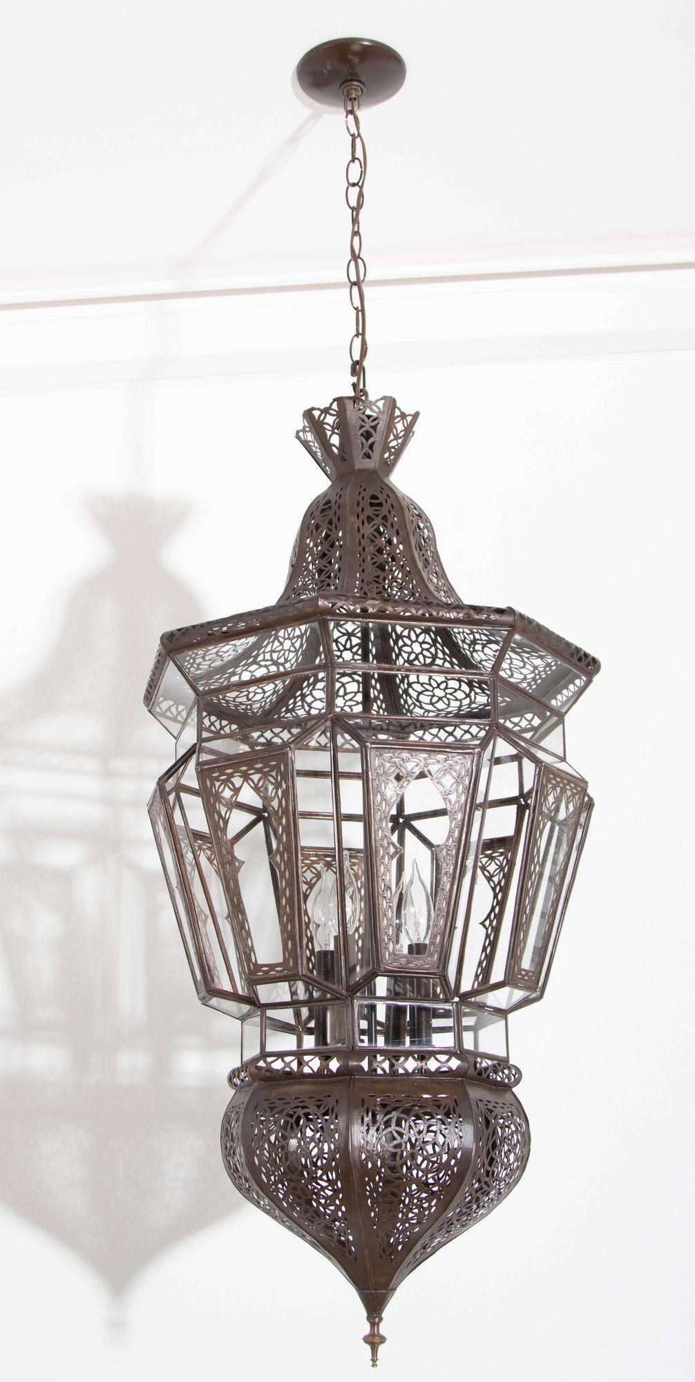 Moroccan Moorish Chandelier, Hand-Crafted Glass & Metal, Vintage 1980