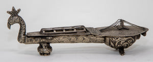Asian Silver Metal Hand Carved Peacock Sitar Veena Form Box 1950
