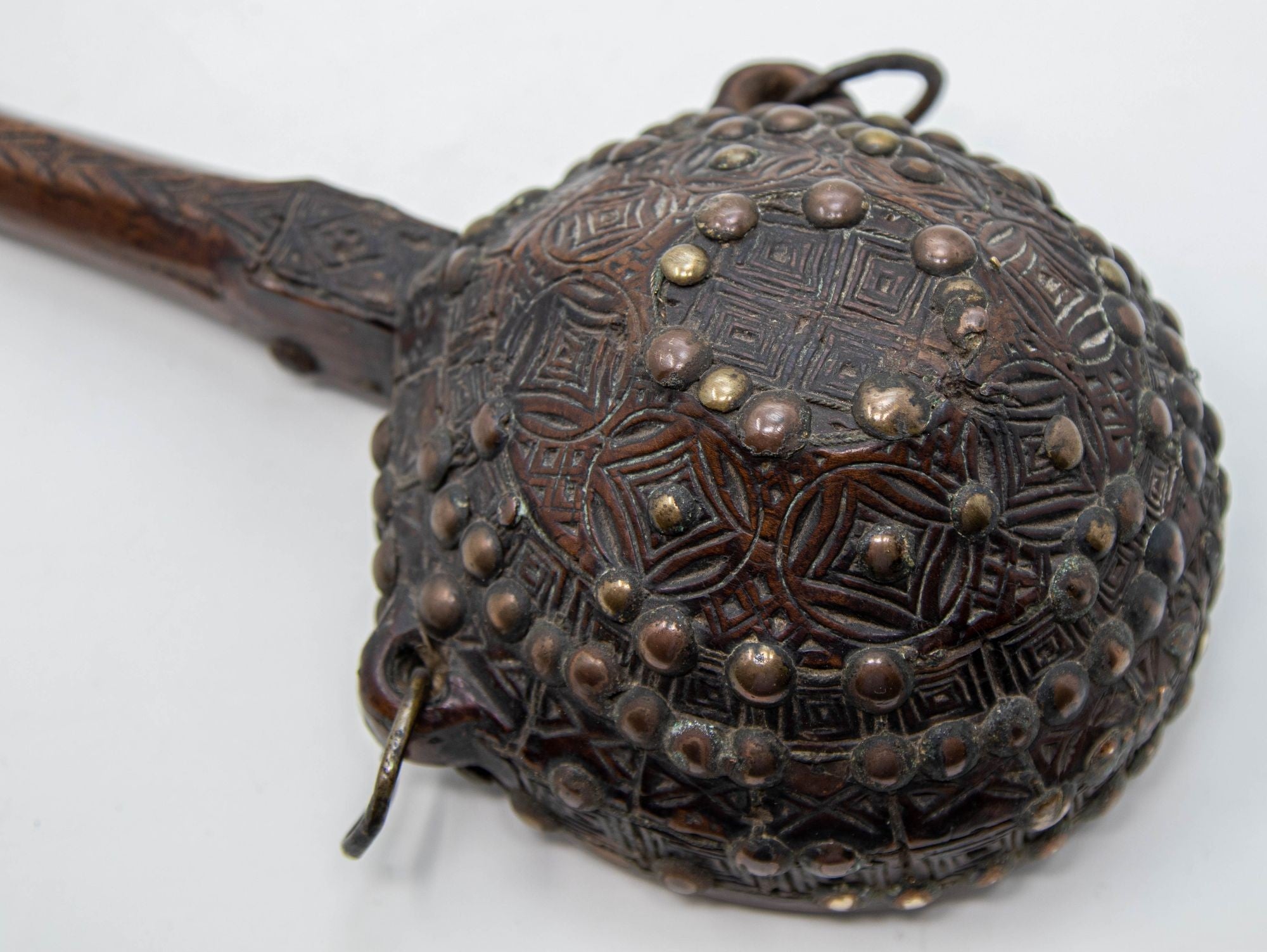 Antique African Moroccan Tribal Carved Wood Flask 19th C.