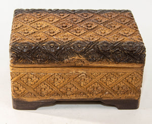 1960s Vintage Asian Large Hand Carved Wooden Humidor Footed Box