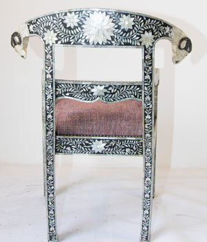 Anglo-Indian Mughal Mother of Pearl Inlaid Klismos Armchair with Ram Head 1 of 2