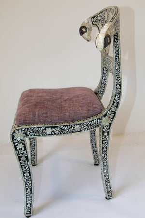 Anglo-Indian Mughal Mother of Pearl Inlaid Side Chair with Ram's Head 1 of 4