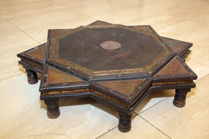 Indian Star Shape Wooden and Brass Low Coffee Table 1950s