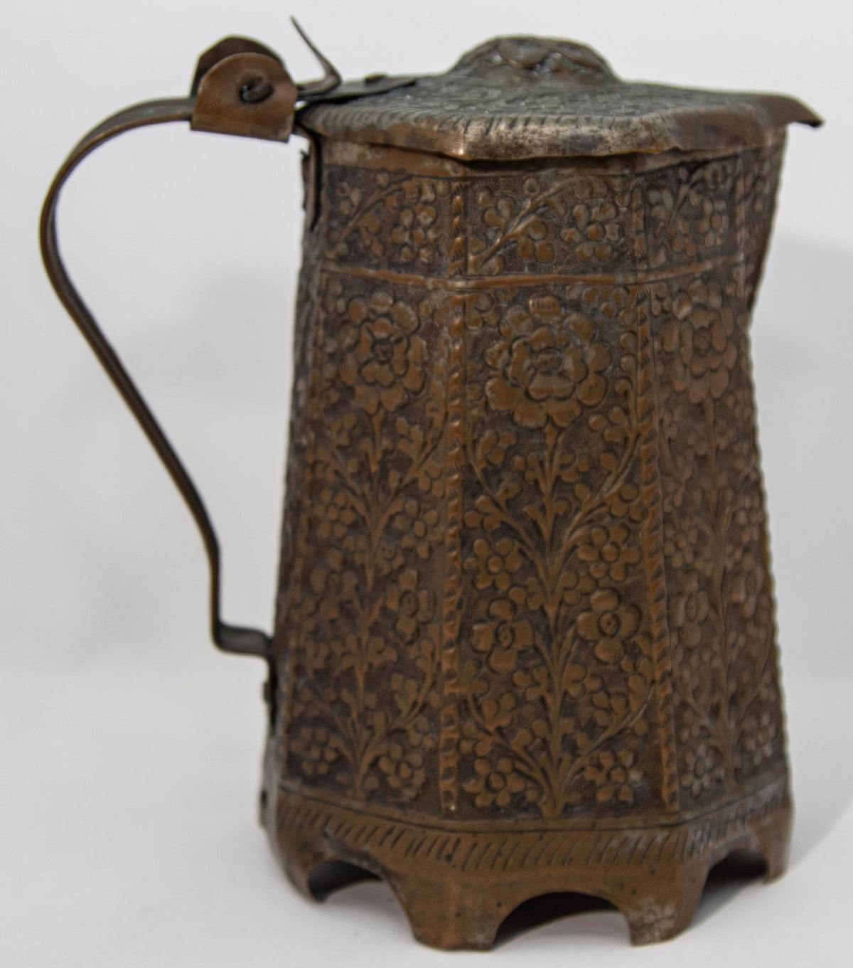 19th Century Antique Indo-Persian Copper Teapot with Floral Design