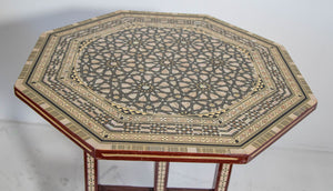 Egyptian Octagonal Side Table Islamic Moorish Tilt-Top Inlaid Table 1950s