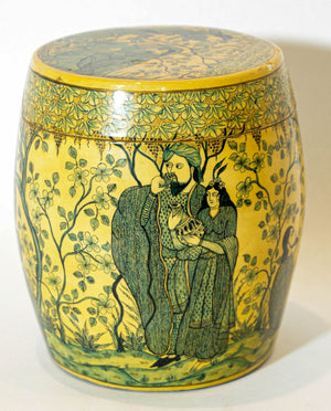 Islamic Kashmir Hand Painted Paper Mache Tea Caddy Storage Box 1950s