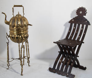 Moroccan Brass Tea Kettle on Stand Handcrafted in Fez Morocco 1930