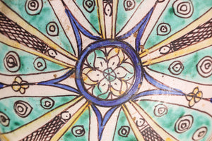Antique 19th C. Moroccan Ceramic Bowl Polychrome Footed Dish Fez