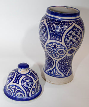 Moroccan Ceramic Blue and White Moorish Jar from Fez 1950s
