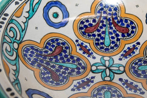 Antique Moroccan Ceramic Bowl from Fez 1940's Moorish Design
