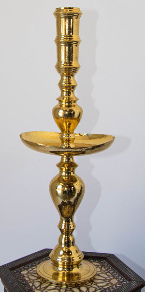 Vintage Polished Brass Moroccan Pillar Candle Holder