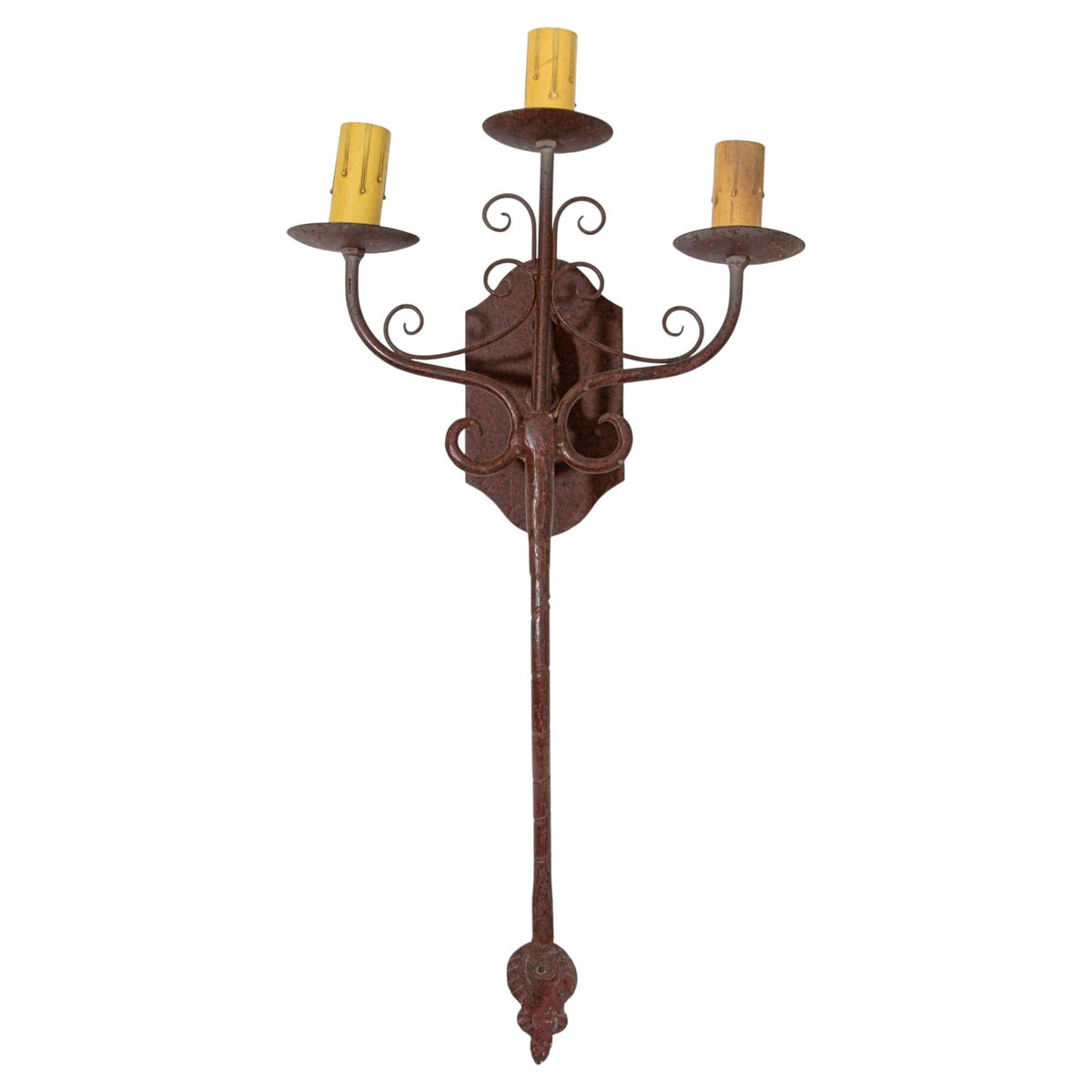 Pair of Vintage Spanish Revival Wrought-Iron Three-Light Wall Sconces — detail view 13