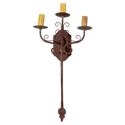 Pair of Vintage Spanish Revival Wrought-Iron Three-Light Wall Sconces — detail view 13