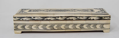 Moorish Islamic Mughal Raj Decorative Vizagapatam Carved Bone Jewelry Box India