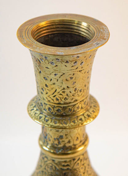 Antique Mughal Engraved Brass Vase, Indo-Persian, 19th Century