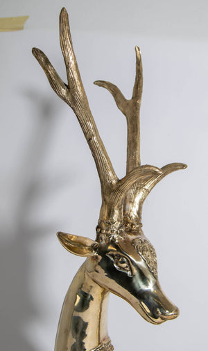 Large Brass Recumbent Deer Sculpture 1960s Hollywood Regency Style