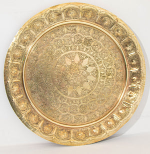 1930s Middle Eastern Round Brass Tray 23.5 in. Diameter