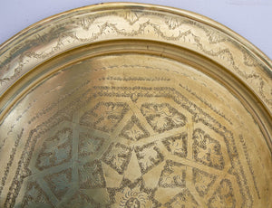 1940's Antique Moroccan Large Polished Round Brass Tray Platter 30 in. D.