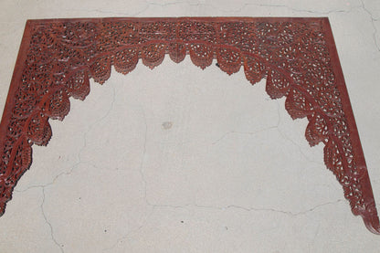 Antique Hand-Carved Teak Wood Arched Asian Wall Panel, Moorish Design, 1940