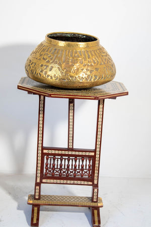 Large Islamic Brass Vessel Egyptian Moorish Round Brass Polished Bowl 19th c.