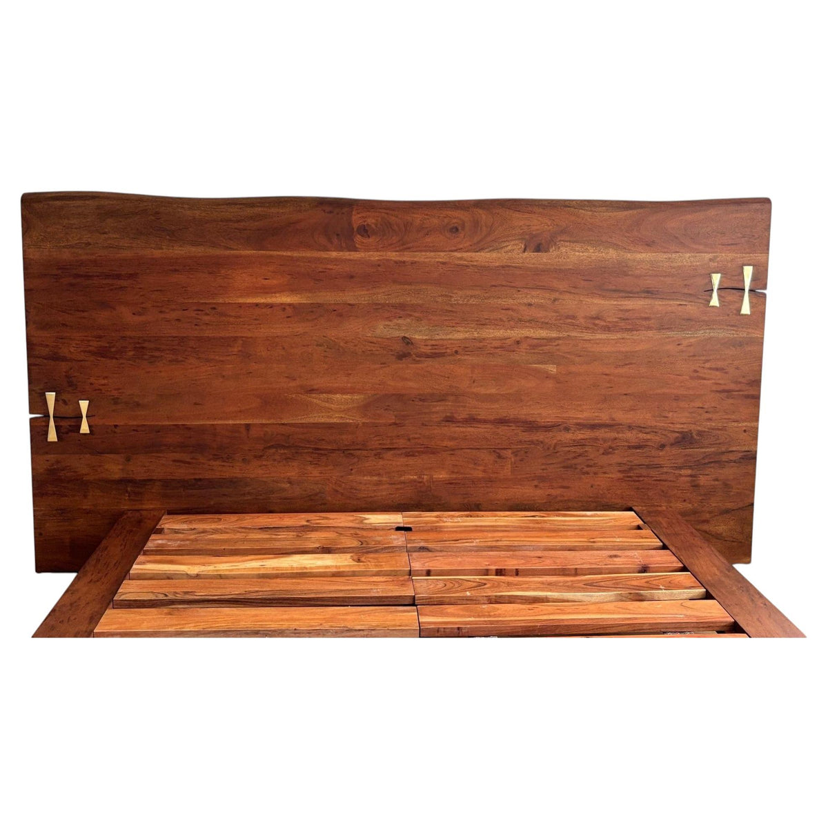 American Organic Modern Live-Edge Queen Platform Bed with Brass Inlays — detail view 4