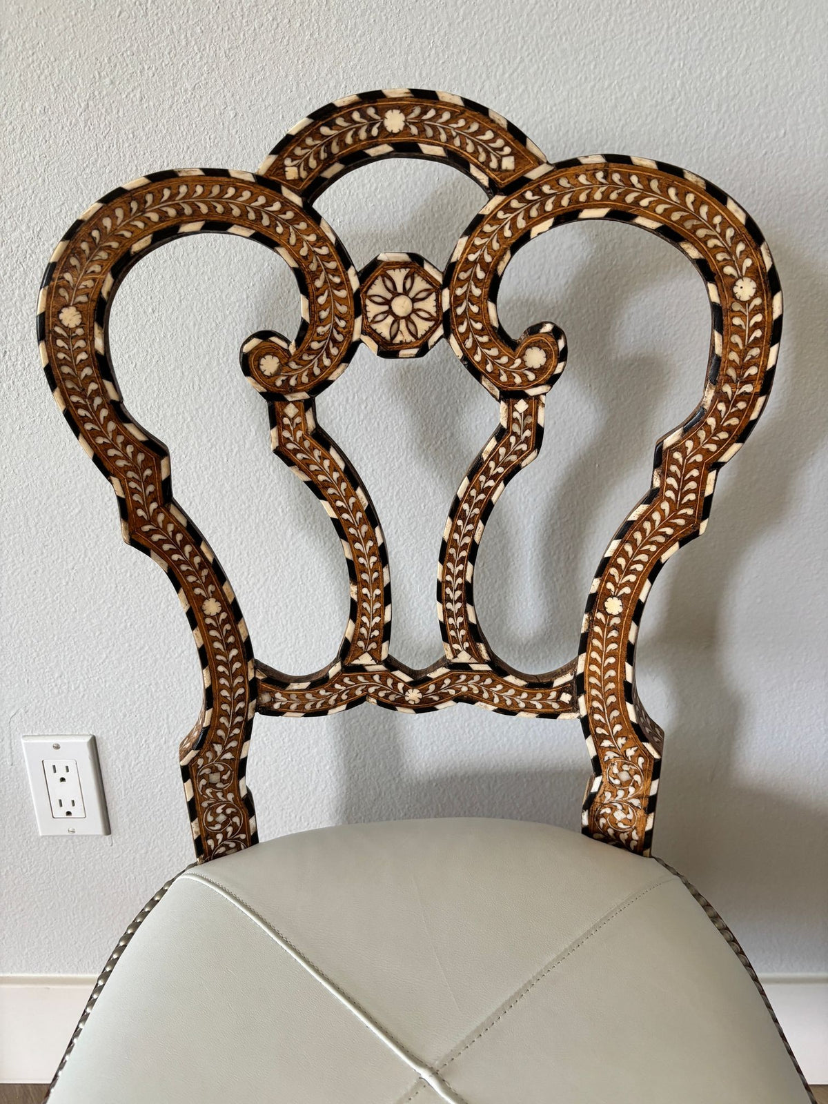 Pair of Anglo-Indian Bone-Inlaid Teakwood Side Chairs Mughal Revival