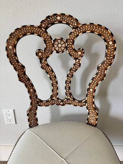 Pair of Anglo-Indian Bone-Inlaid Teakwood Side Chairs Mughal Revival