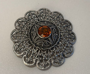 Ottoman Style Turkish Silver Brooch or Veil Pin with Moorish Filigree Lace
