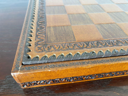 Italian Roman-Style Chess Set Cast Metal and Leather Leather Board Circa 1960 — detail view 4