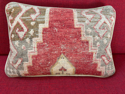 1940s Antique Tabriz Persian Rug Pillow with Geometric Motifs