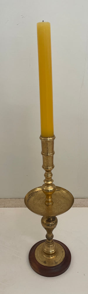 Vintage Polished Brass Moroccan Pillar Candle Holder 1950s