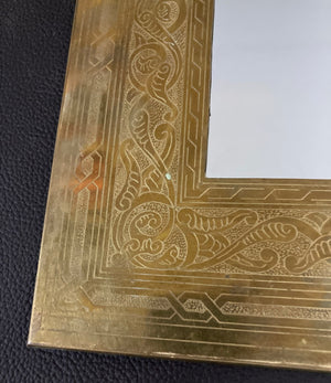 Moroccan Wall Mirror Etched Brass Vintage 1970s