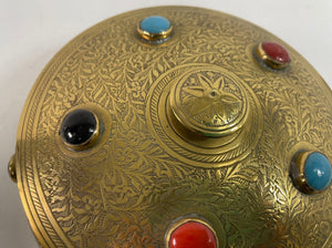 Vintage Moroccan Jewelled Trinket Brass Round Box with Beads