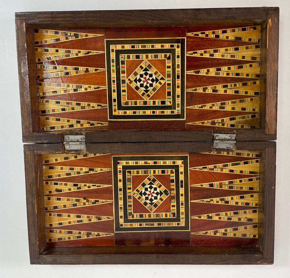 Middle Eastern Mosaic Inlaid Marquetry Box, Vintage Game Chest, 1950