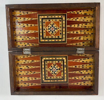Middle Eastern Mosaic Inlaid Marquetry Box, Vintage Game Chest, 1950