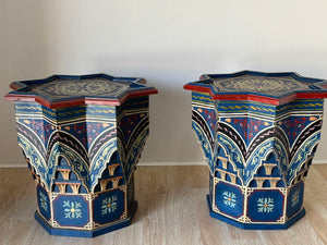 Moroccan Star Shape Blue Side Tables 1960s Pair of Moorish Tables