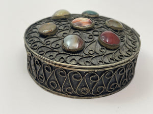 Vintage Moorish Sajai Box with Semi-Precious Stones