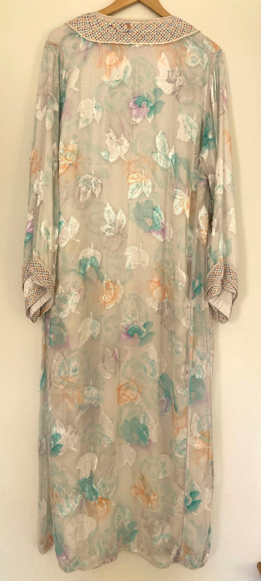 Vintage Moroccan Kaftan in Turquoise and Gold Floral Cheer Fabric