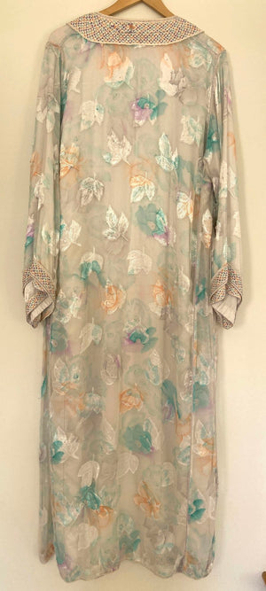 Vintage Moroccan Kaftan in Turquoise and Gold Floral Cheer Fabric