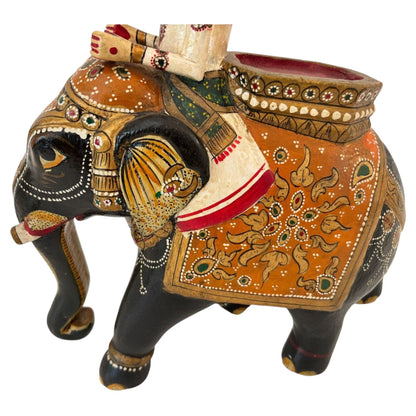 Antique Anglo-Raj Hand-Carved Teak Elephant with Rider Polychrome Sculpture — additional view 13