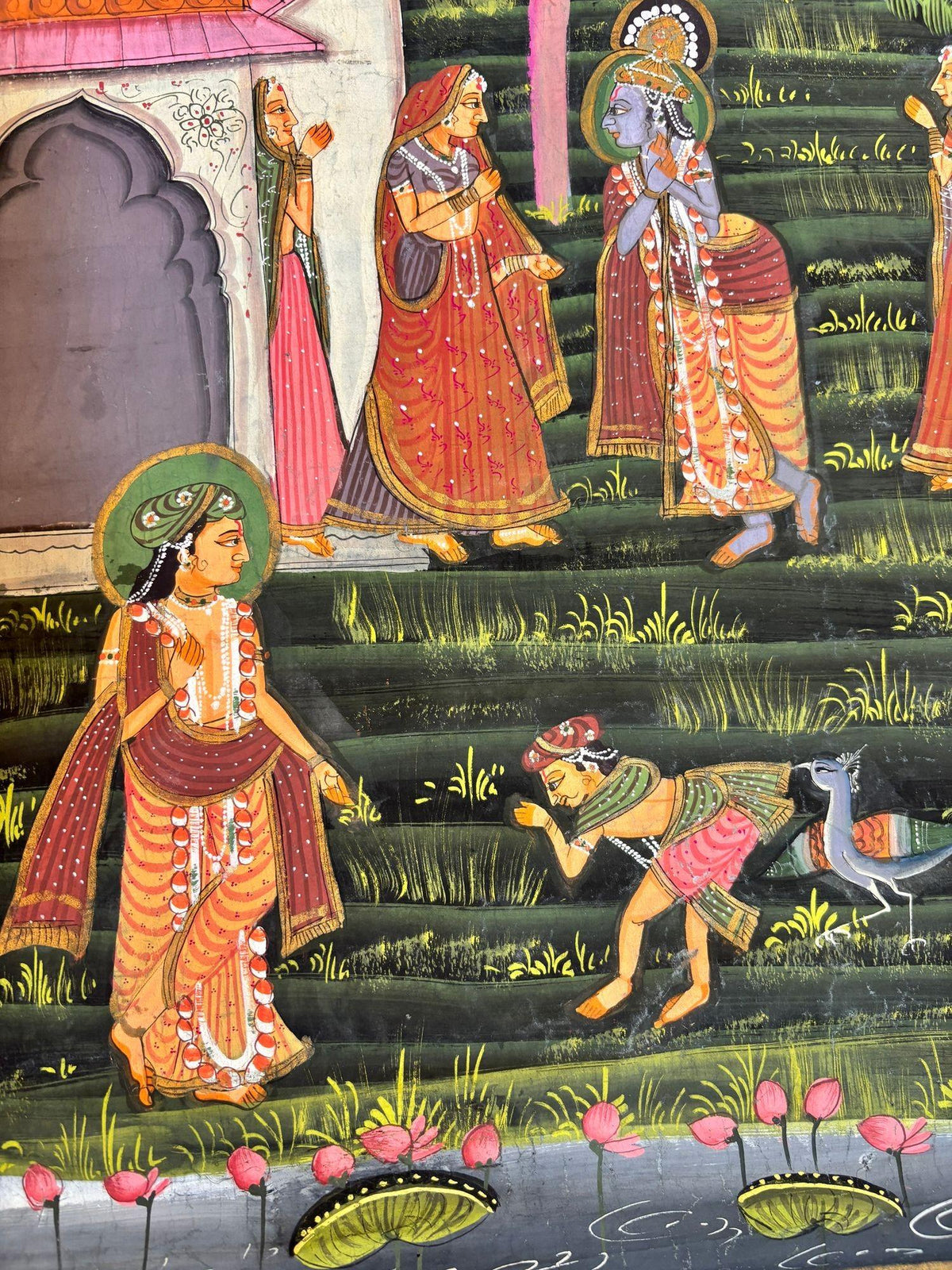 Vintage Rajasthani Krishna & Gopis Gouache and Gold Painting on Cloth — additional view 4