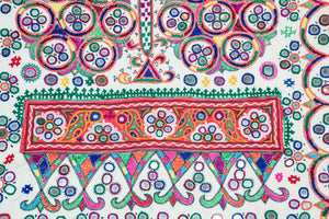 1920's Indian Gujarati Rabari Kutch Silk Embroidered Ethnic Textile with Mirror